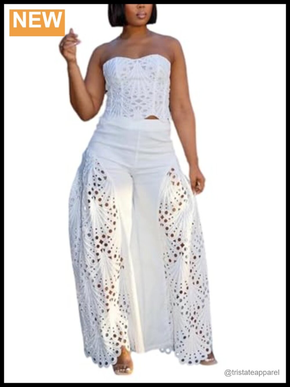 Lace Corset Tube Top Wide Leg Pants Set Strapless Party Jumpsuit
